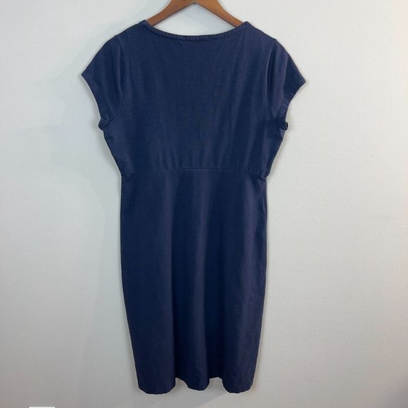 Boden Dress 12 Navy Blue Embroidered Scoop Neck Shirt Sleeve A-Line Knee Length - Picture 5 of 8